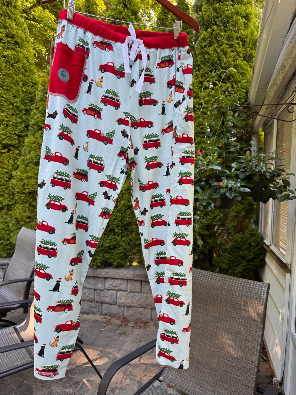 NWT Lazy One Blue Christmas Pajama Pants with Vintage Cars and Dogs Print
